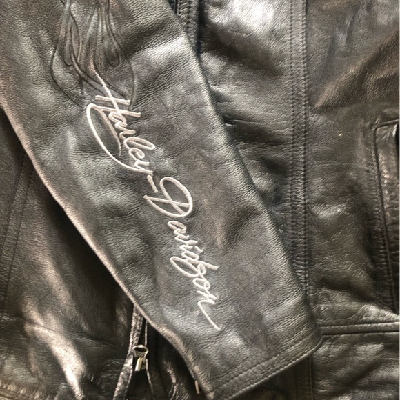 HARLEY Davidson Women’s  Black Leather Motorcycle Jacket Large - Picture 9 of 16